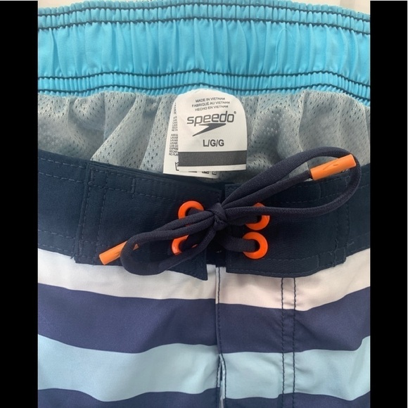 🌸 2/$25 NWT Speedo Ombré Navy Stripe Swim Trunks Lined Palm Tree Silhouette red - Picture 5 of 8